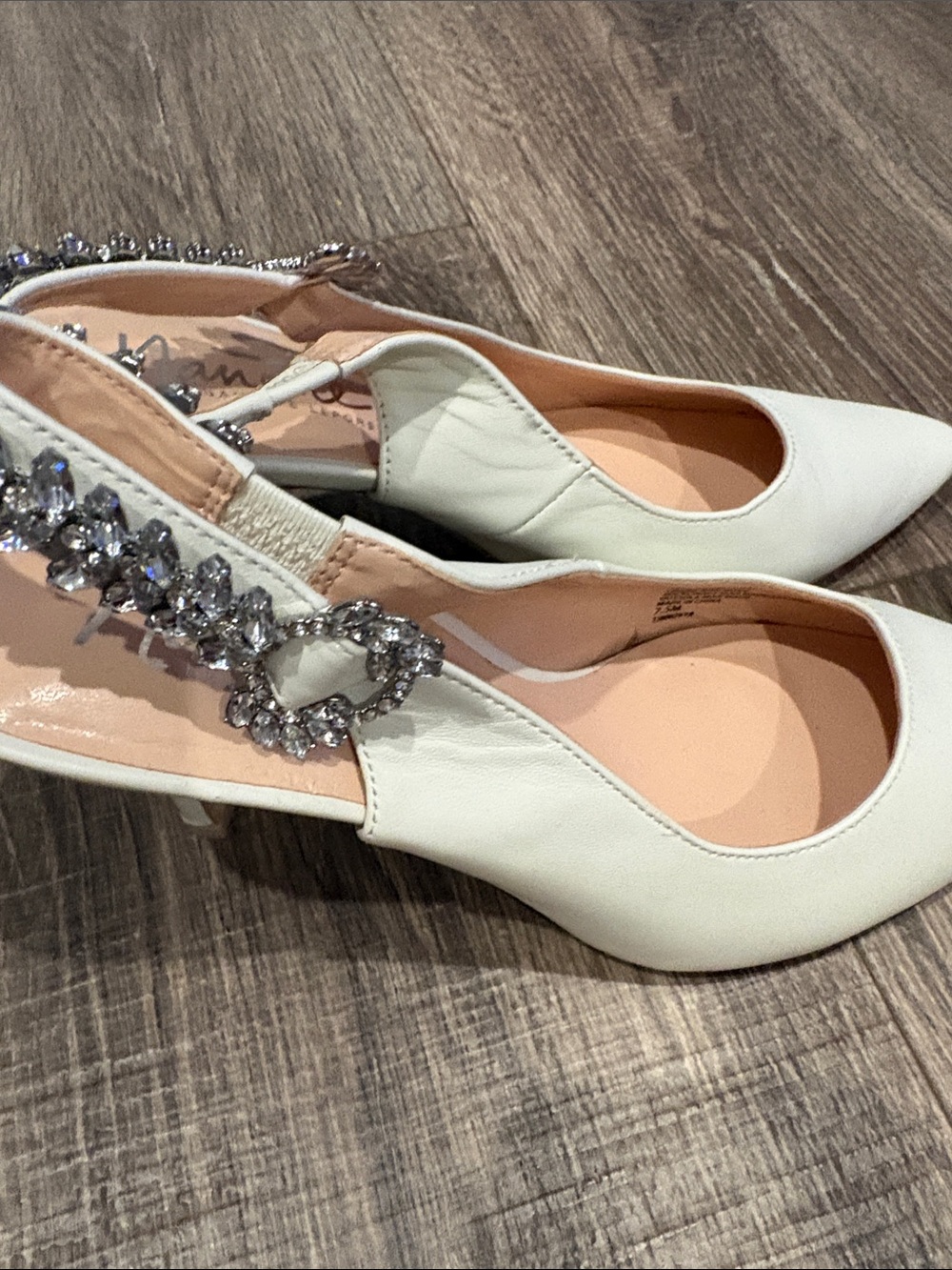 Nanette Lepore White Pointed Slingback Pumps with Crystal Strap